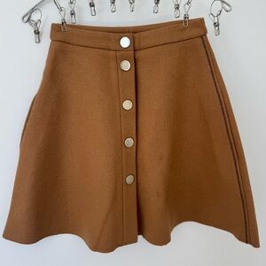 Maje Camel Brown A-Line Button Front Skirt